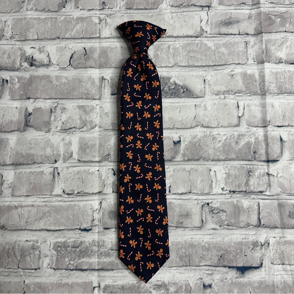 Wembley Boys Navy Gingerbread & Candy cane Clip On Tie ONE SIZE (RN 43170)